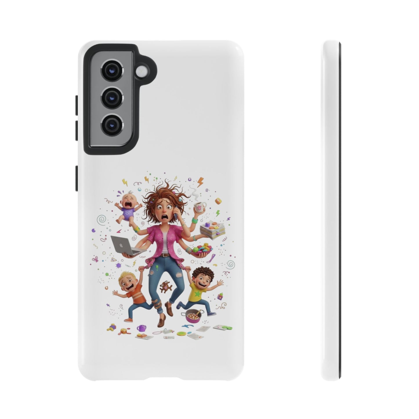 Samsung Mom Life Phone Case — Funny Juggling Mom Illustration Protective Case