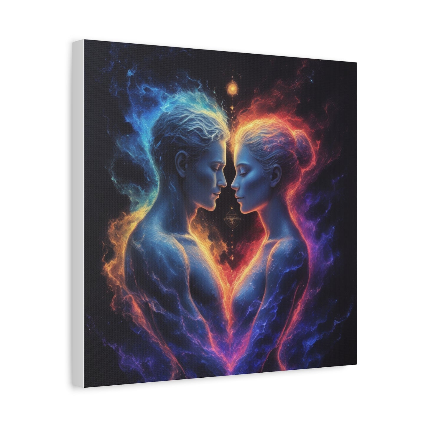 Cosmic Lovers Matte Canvas Print — Fire & Ice Heart Wall Art