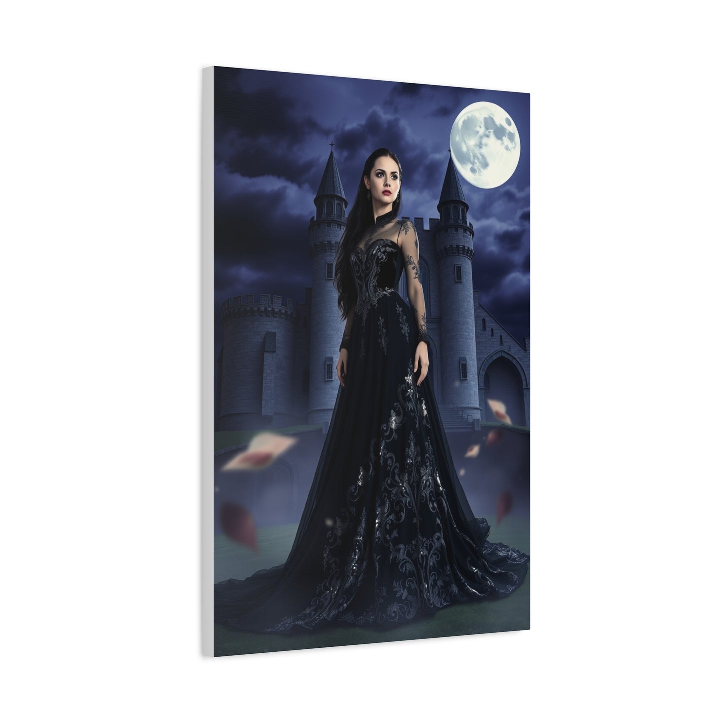 Gothic Moonlit Woman Matte Canvas Print — Dark Castle Wall Art