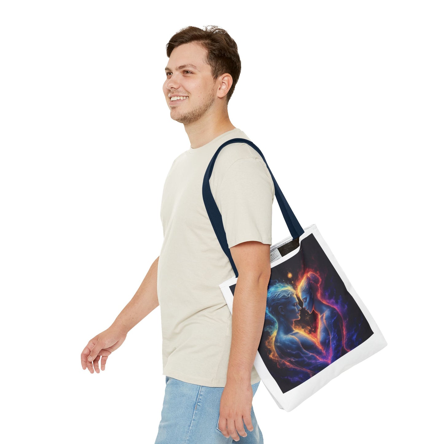 Cosmic Lovers Tote Bag — Neon Fire & Ice Couple Art AOP Tote