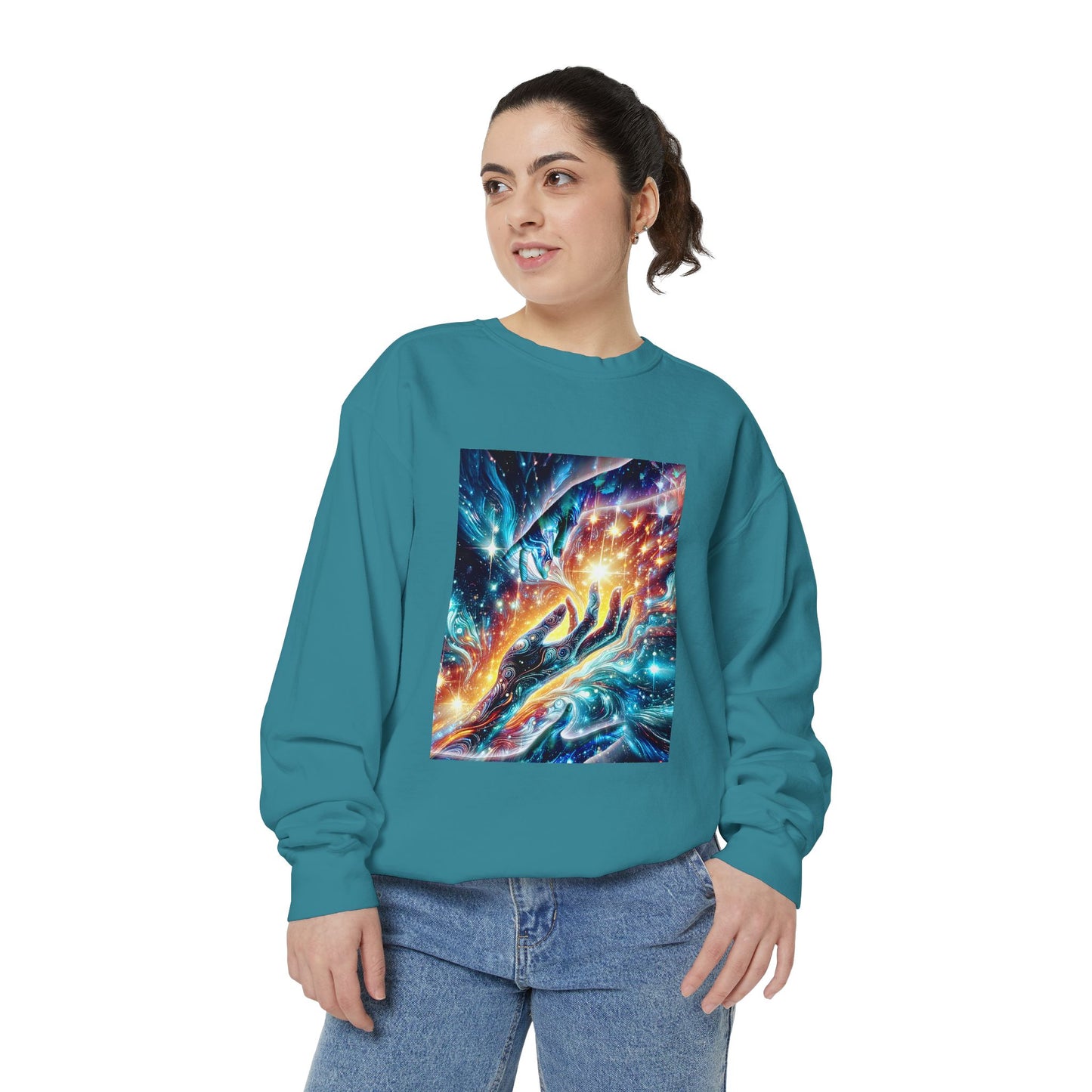 Galaxy Touch Sweatshirt — Cosmic Hands Astral Art Crewneck