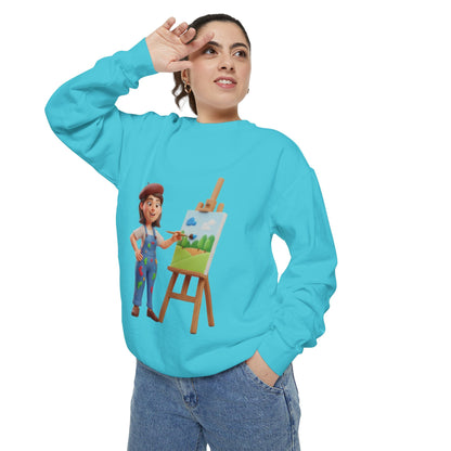 Painter Girl Sweatshirt — Cute Artist Painting Crewneck