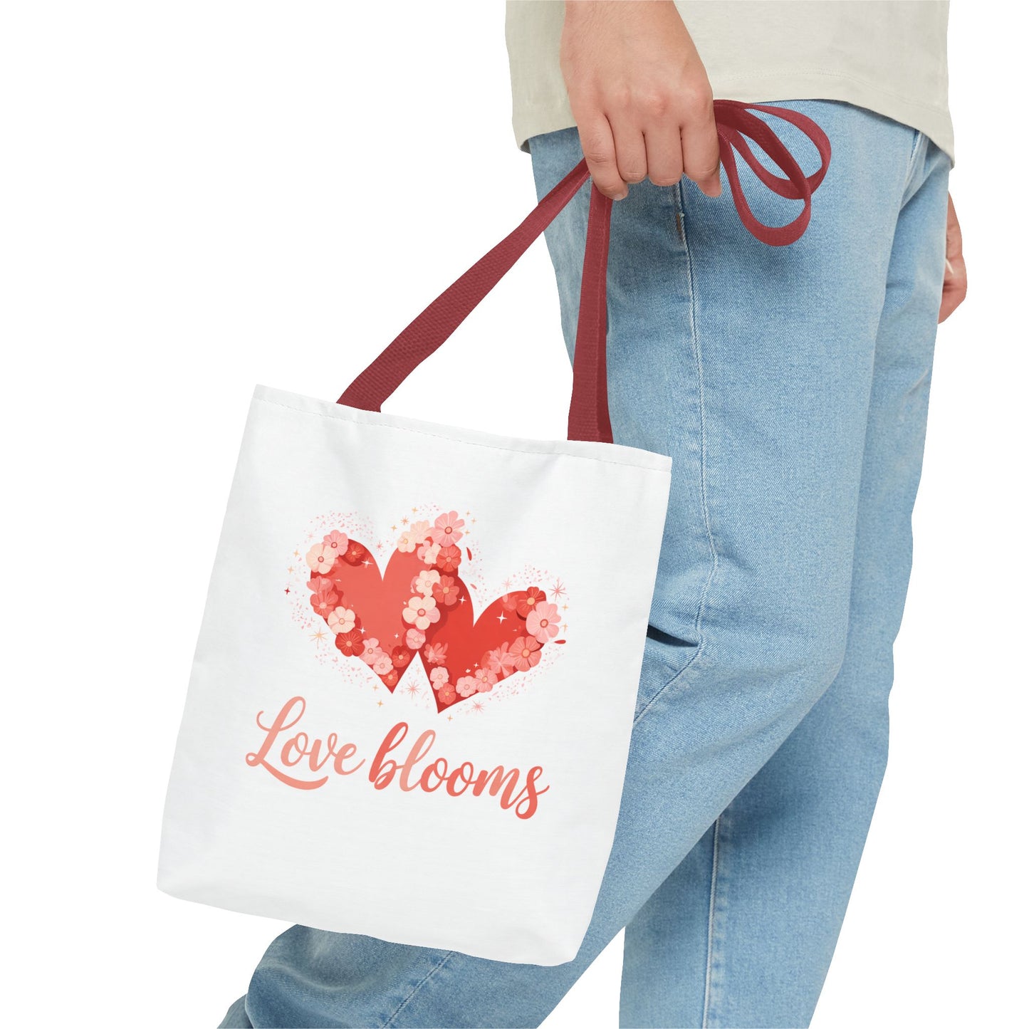 Love Blooms Heart Tote Bag — Floral Valentine Canvas Tote