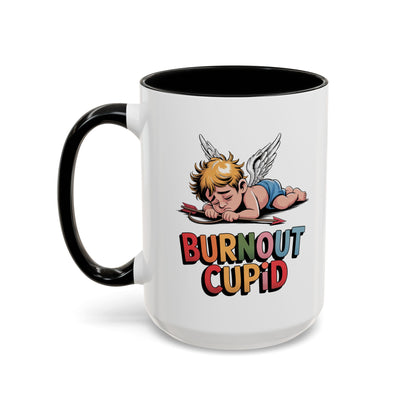 Burnout Cupid Coffee Mug — Cute Tired Cupid Accent Mug (11/15 oz)