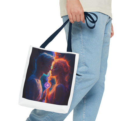 Cosmic Lovers Tote Bag — Flame & Ice Couple Art AOP