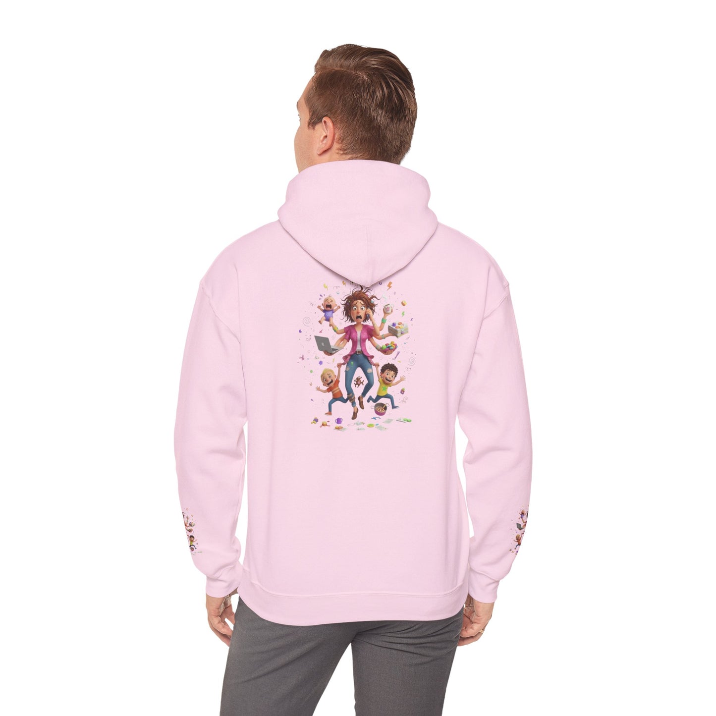 Hoodie – Pullover mit verspielter Illustration von Mutter und Kindern: „Super Mama“