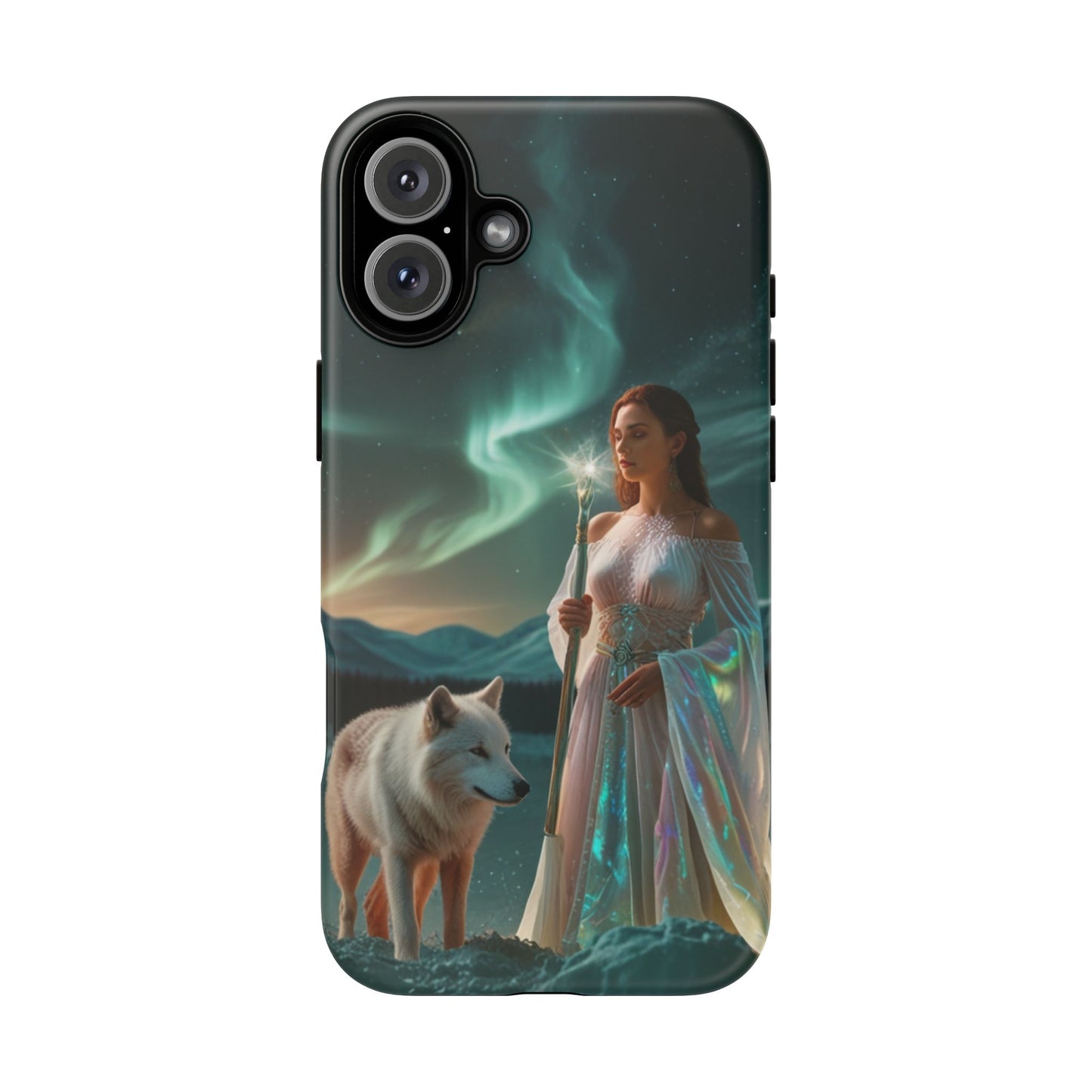 iPhone Mystic Guardian Phone Case — Aurora Wolf Woman Protective Cover