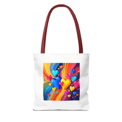 Colorful Heart Burst Tote Bag — Rainbow Love All-Over Print