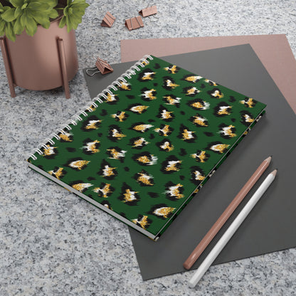 Green Leopard Print Spiral Notebook - Stylish Animal Print Journal for Note-Taking
