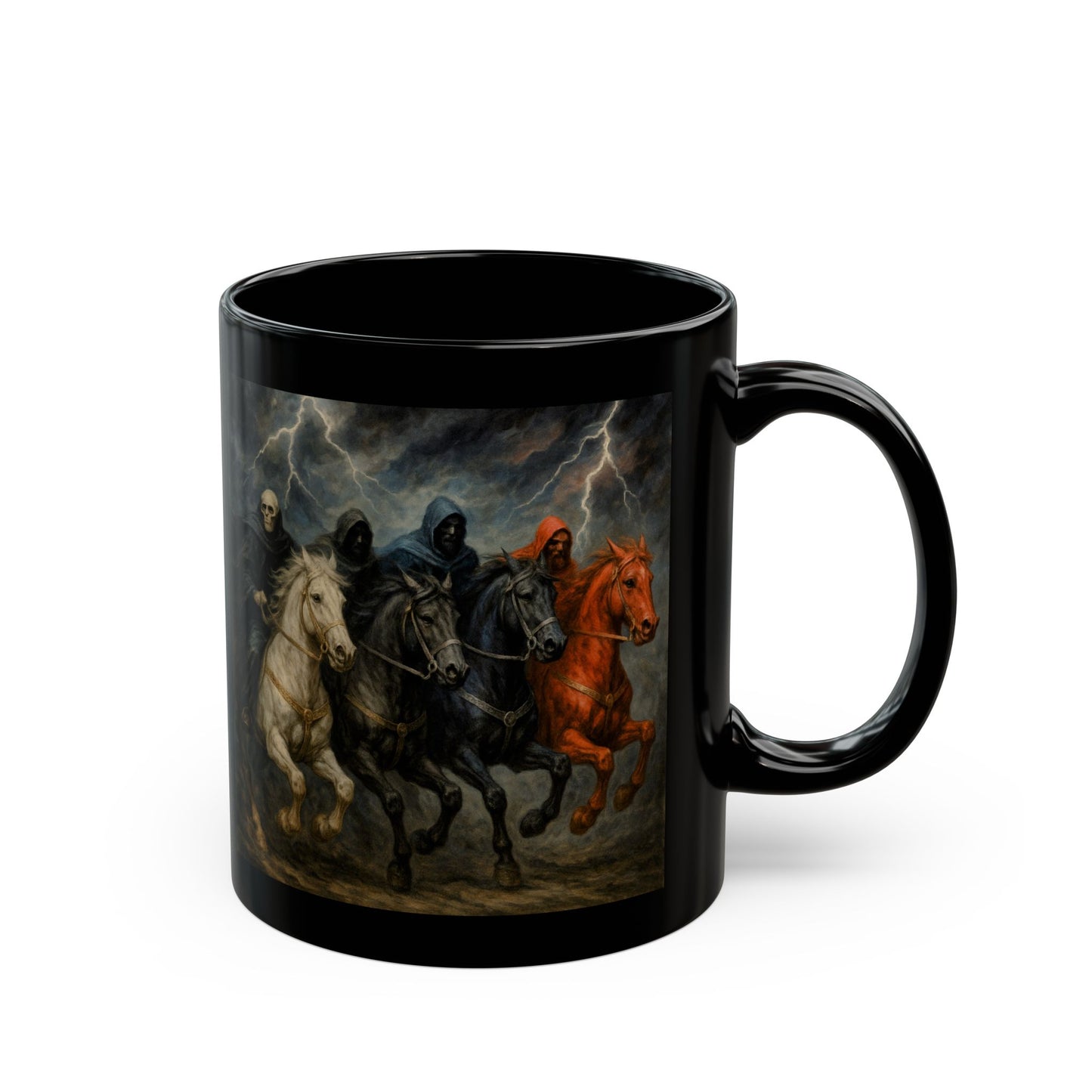 Black Ceramic Mug – Four Horsemen Apocalypse Artwork (11oz & 15oz)