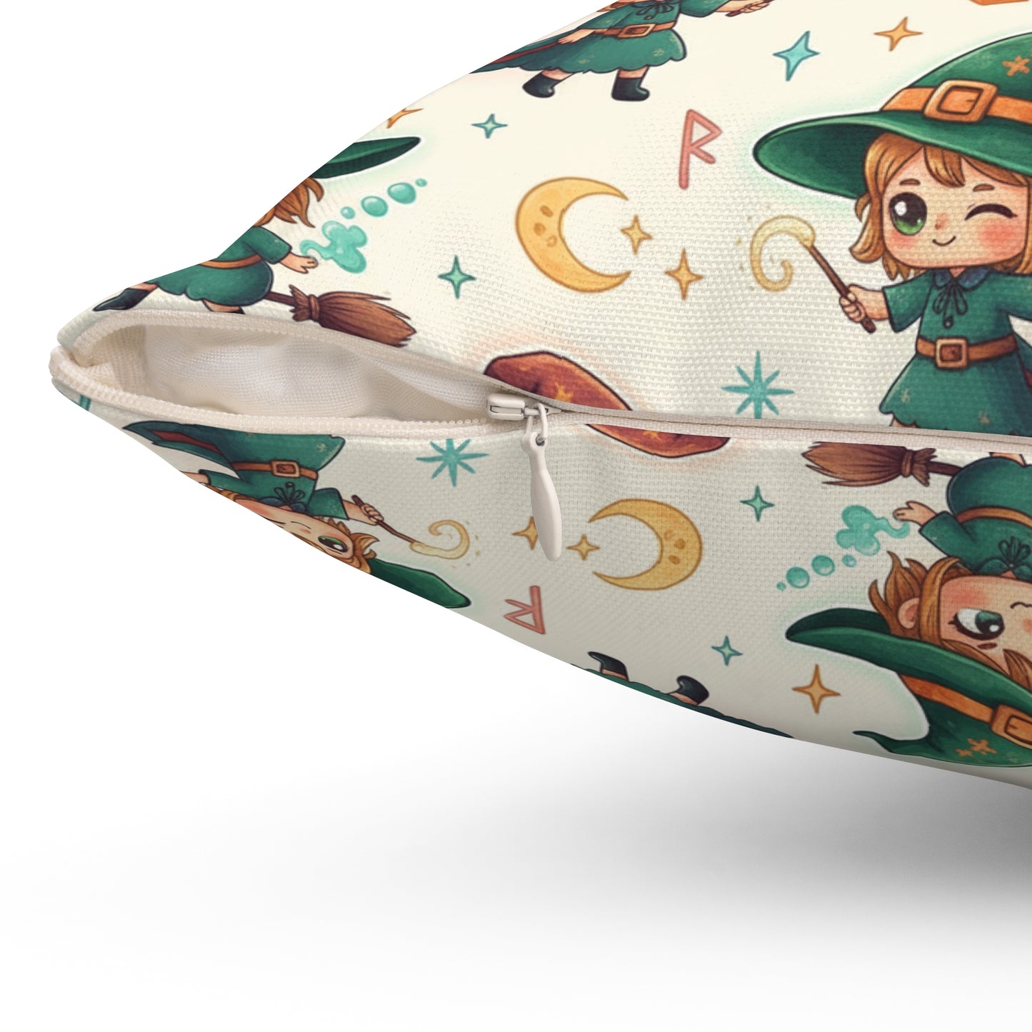 Cute Witch Pattern Decorative Throw Pillow – Halloween Kids Room Accent