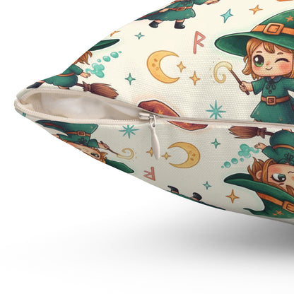 Cute Witch Pattern Decorative Throw Pillow – Halloween Kids Room Accent
