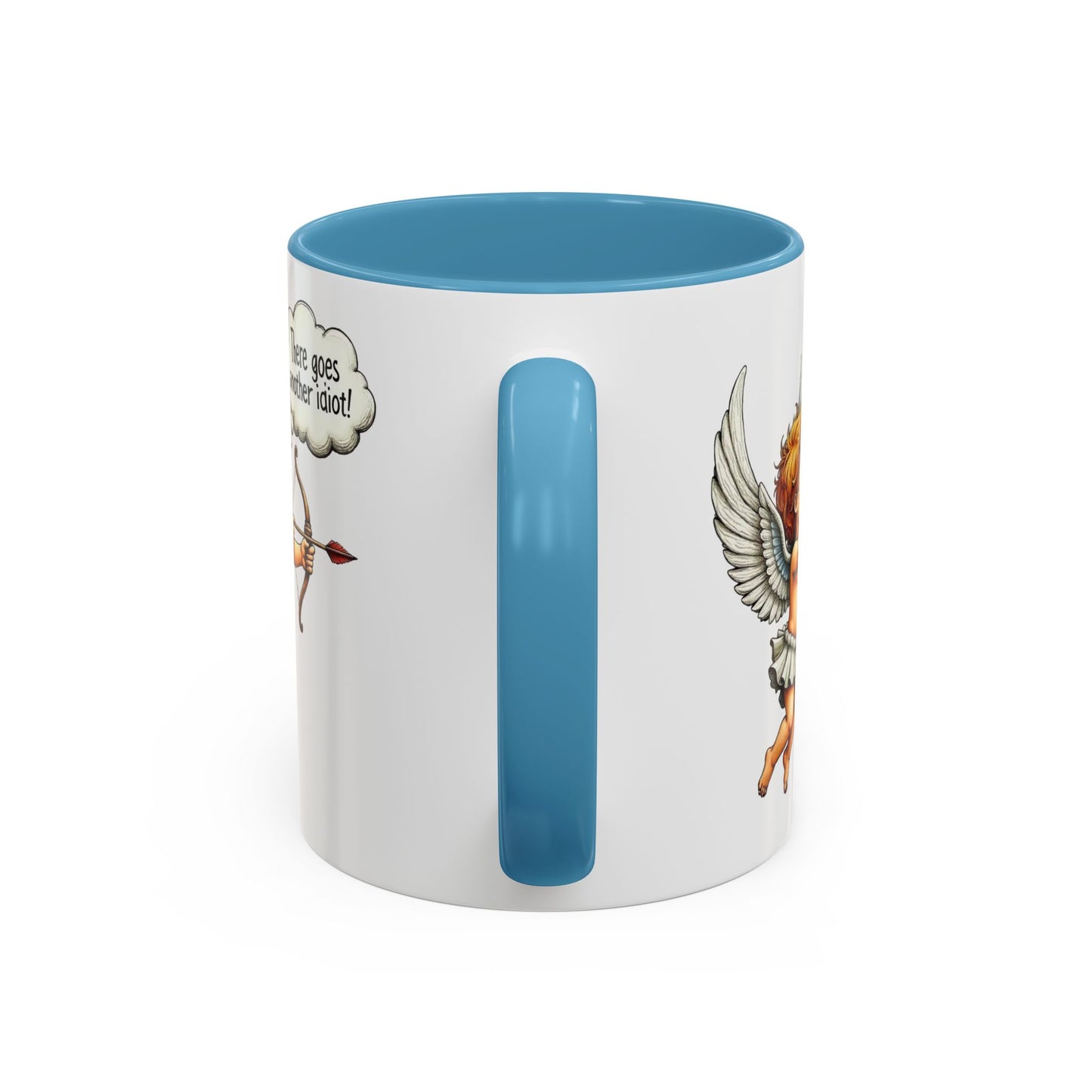 Cupid Coffee Mug — Vintage Cherub Saying "There goes another idiot!" Accent Mug