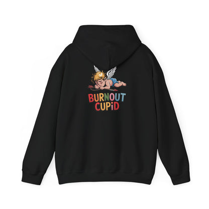 Burnout Cupid Hoodie — Cute Tired Cupid Graphic Pullover