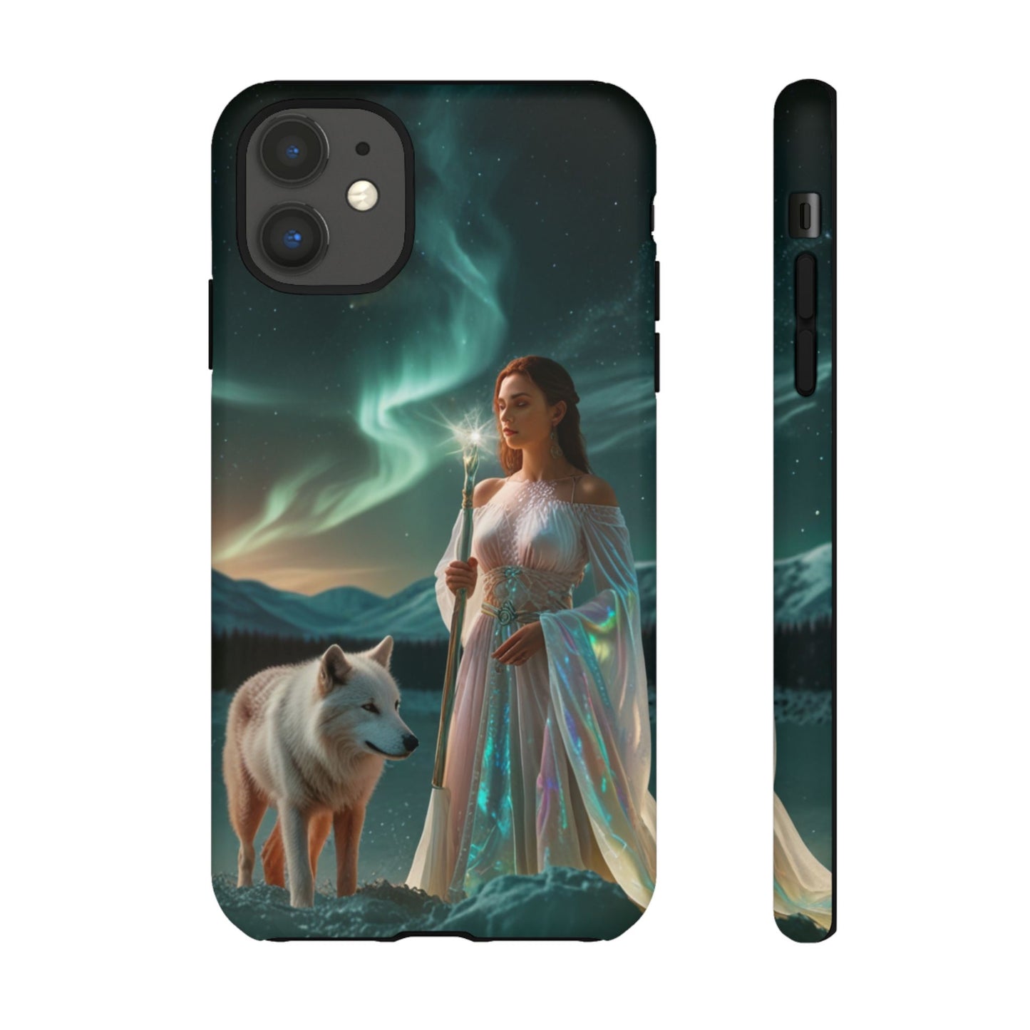 iPhone Mystic Guardian Phone Case — Aurora Wolf Woman Protective Cover