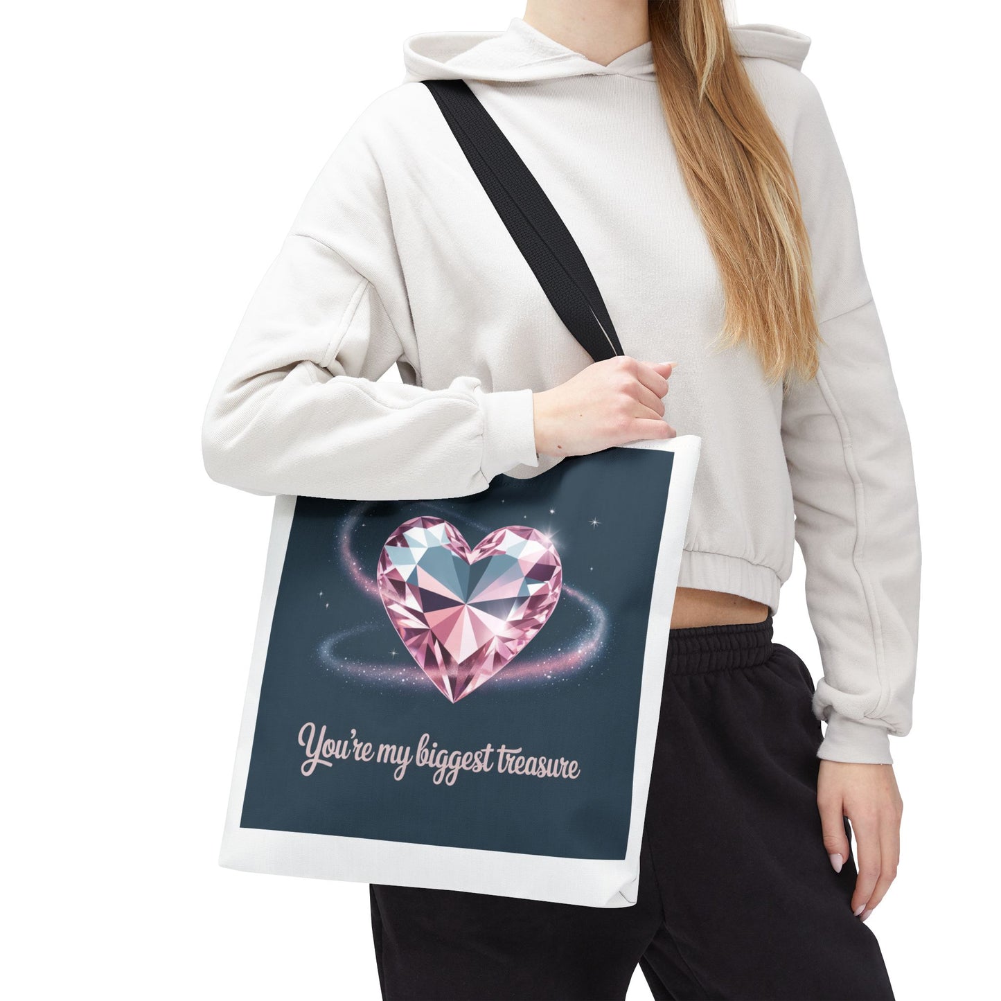 Heart Gem Tote Bag — "You're My Biggest Treasure" Romantic Gemstone Tote