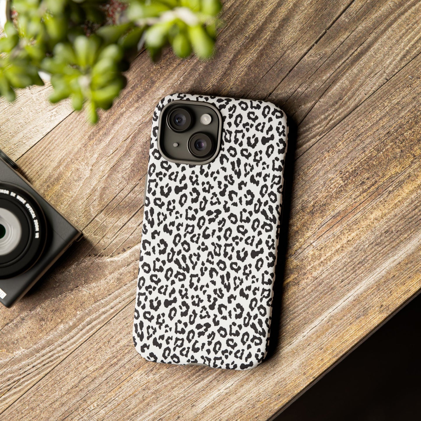 iPhone Leopard Print Tough Phone Case - Black & White Protective Cover