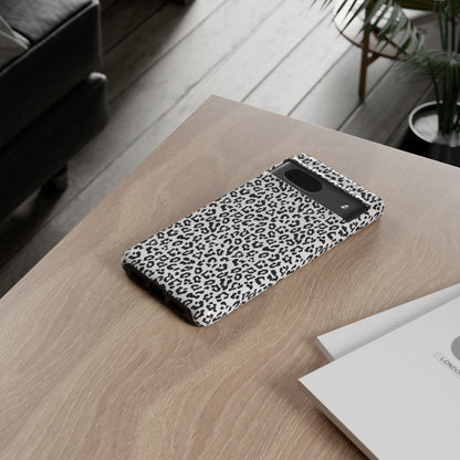Funda para teléfono con estampado de leopardo de Google: resistente, en blanco y negro