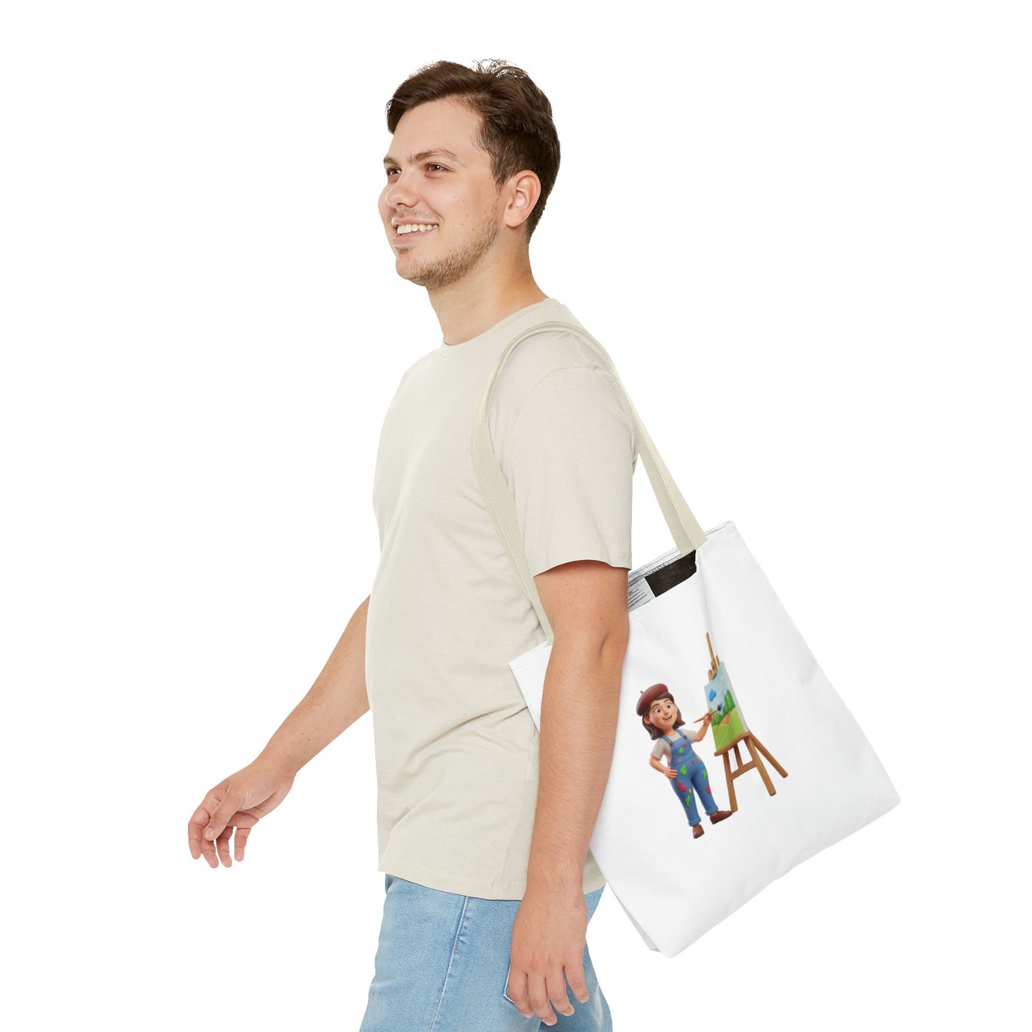 Artist Tote Bag — Painter with Easel Illustrated AOP Tote