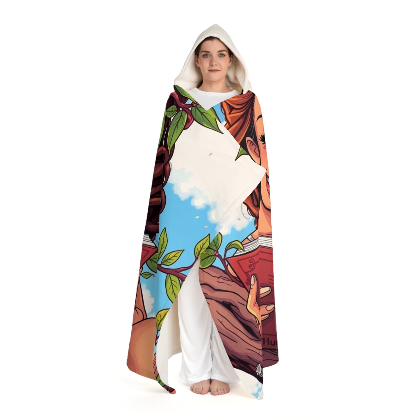 Hooded Sherpa Blanket — Colorful Floral Portrait Cozy Throw
