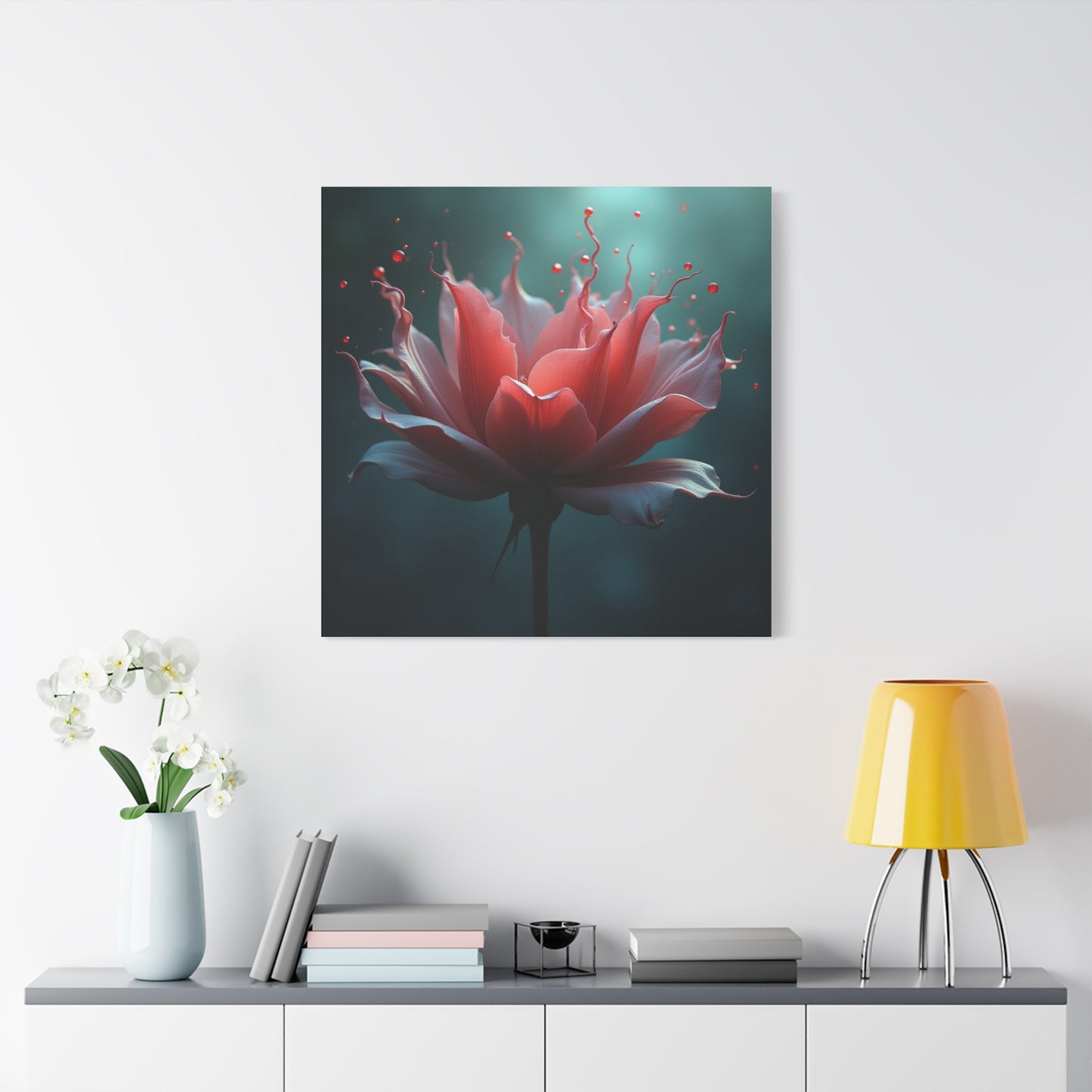 Red Lotus Matte Canvas Wall Art — Stretched 1.25" Floral Print