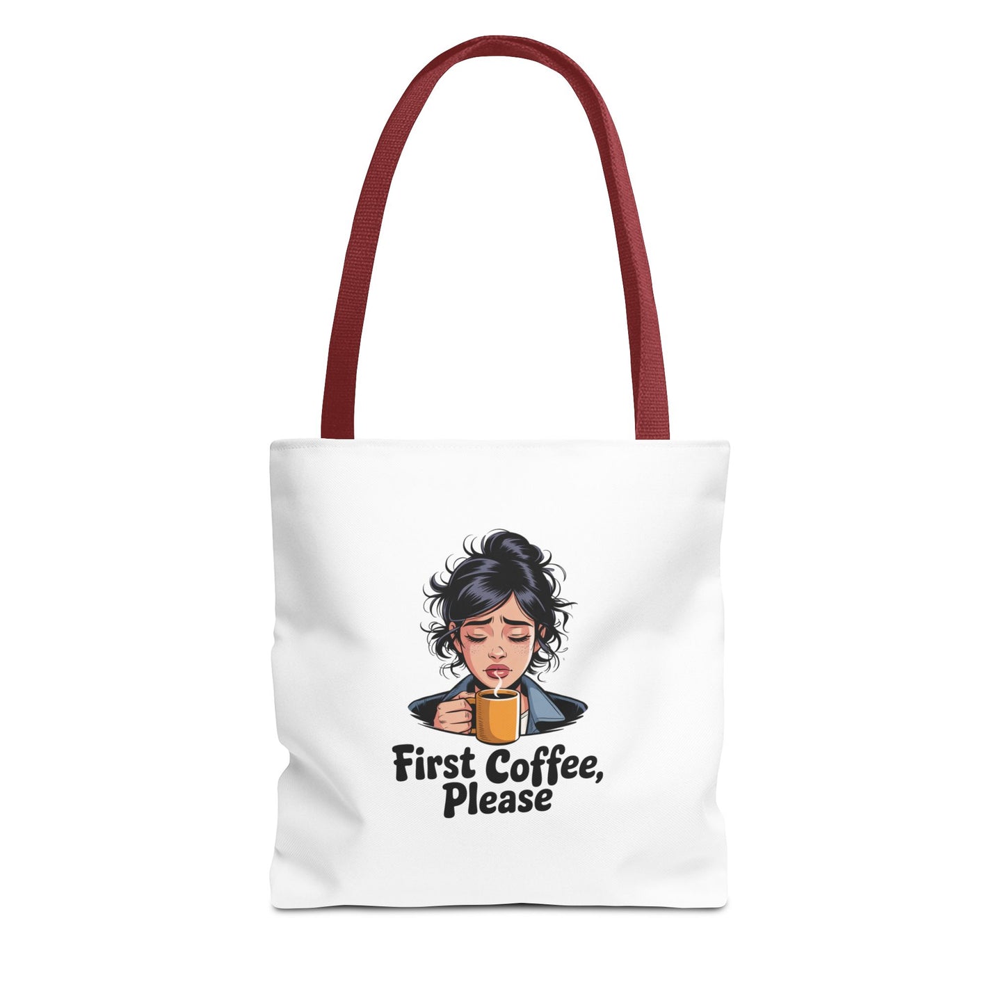 First Coffee Please Tote Bag — Cute Morning Coffee Lover Canvas Tote