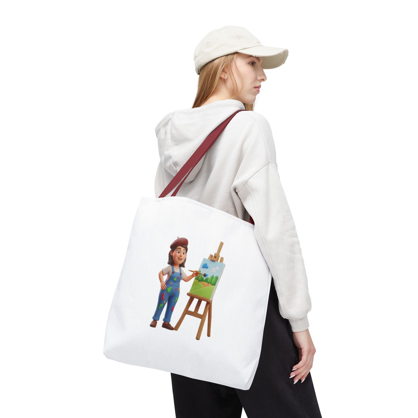 Artist Tote Bag — Painter with Easel Illustrated AOP Tote