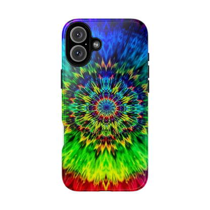 Funda resistente para teléfono con diseño de mandala psicodélico: protección vibrante con efecto tie-dye