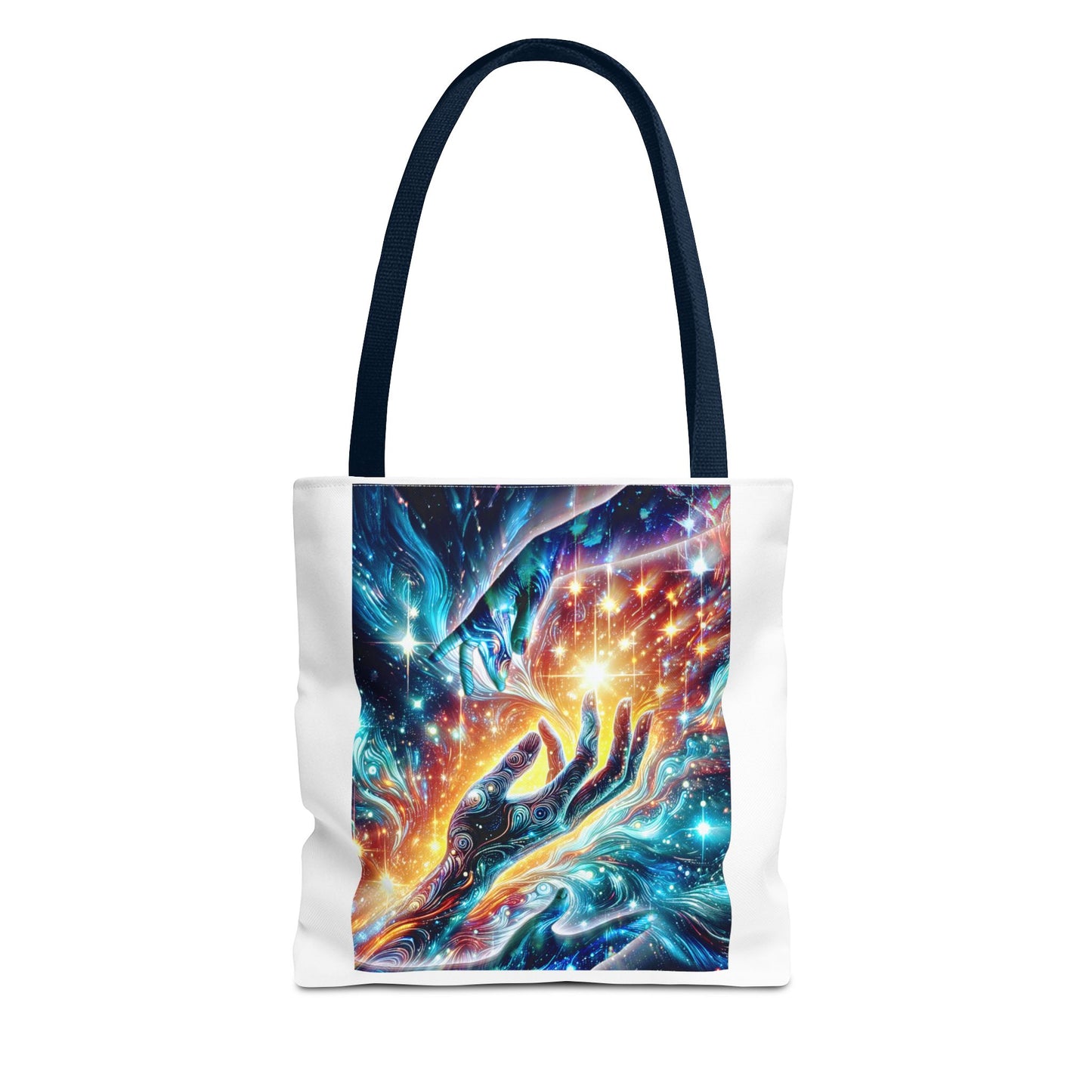 Cosmic Hands Tote Bag — Vibrant Galaxy Art Tote for Everyday, Beach & Gifts