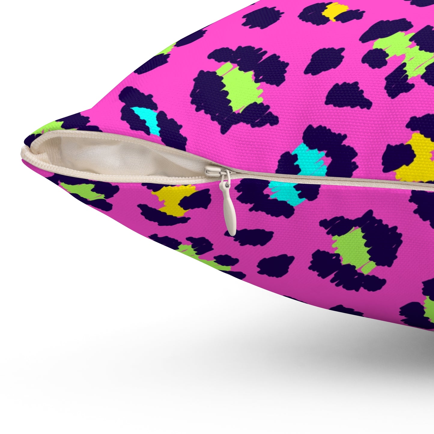 Pink Neon Leopard Print Square Pillow – Bright Animal Print Decorative Cushion