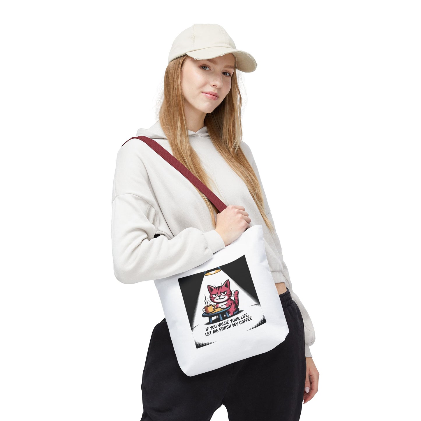 Coffee Cat Tote Bag — “If You Value Your Life, Let Me Finish My Coffee” Funny Cat Lover Tote