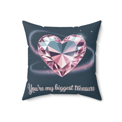 Heart Diamond Pillow – "You're My Biggest Treasure" Decorative Throw Pillow