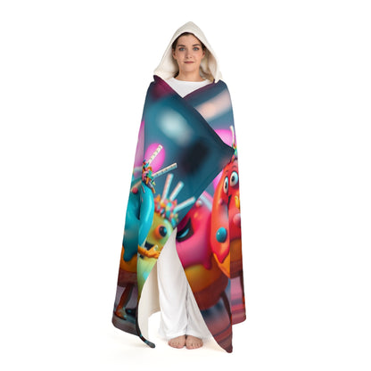 Hooded Sherpa Blanket — Colorful Cartoon Creatures Cozy Throw