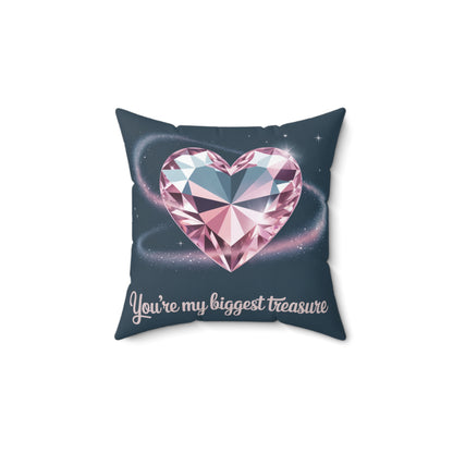 Heart Diamond Pillow – "You're My Biggest Treasure" Decorative Throw Pillow