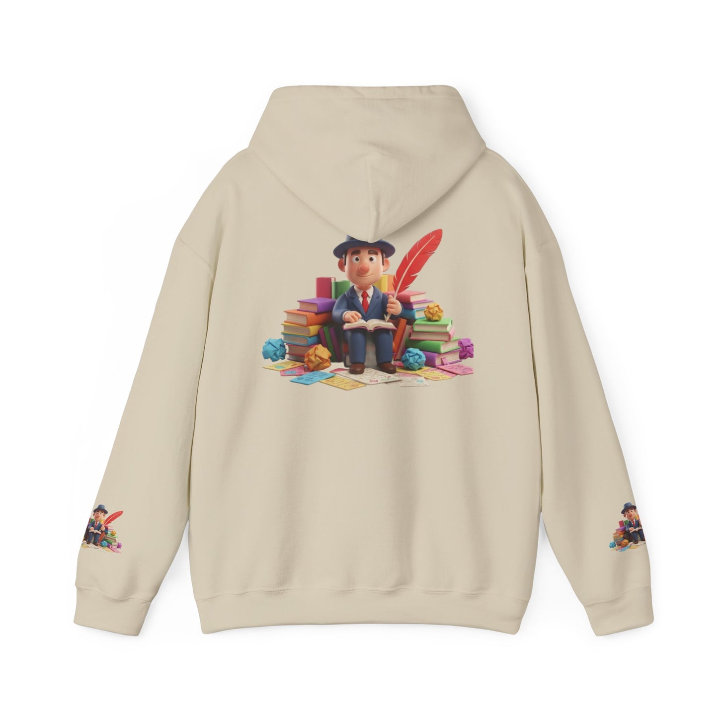 Book Lover Hoodie — Cute Reader Character with Books & Quill Sweatshirt