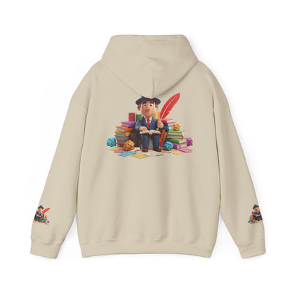 Book Lover Hoodie — Cute Reader Character with Books & Quill Sweatshirt