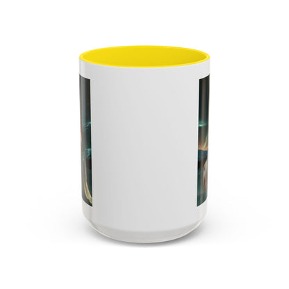 Taza de café Aurora Guardiana — Arte fantástico de mujer con lobo