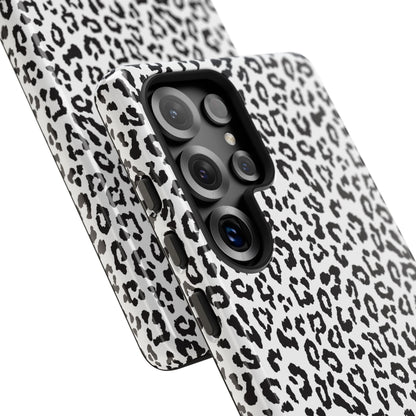 Samsung Leopard Print Tough Phone Case – Black & White Animal Pattern Protective Cover