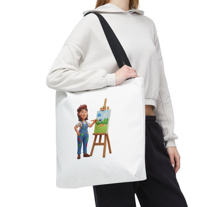 Artist Tote Bag — Painter with Easel Illustrated AOP Tote