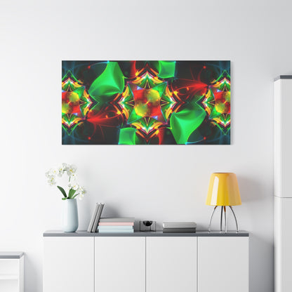 Kaleidoscope Abstract Matte Canvas Wall Art — Vibrant Green & Red Stretched Print