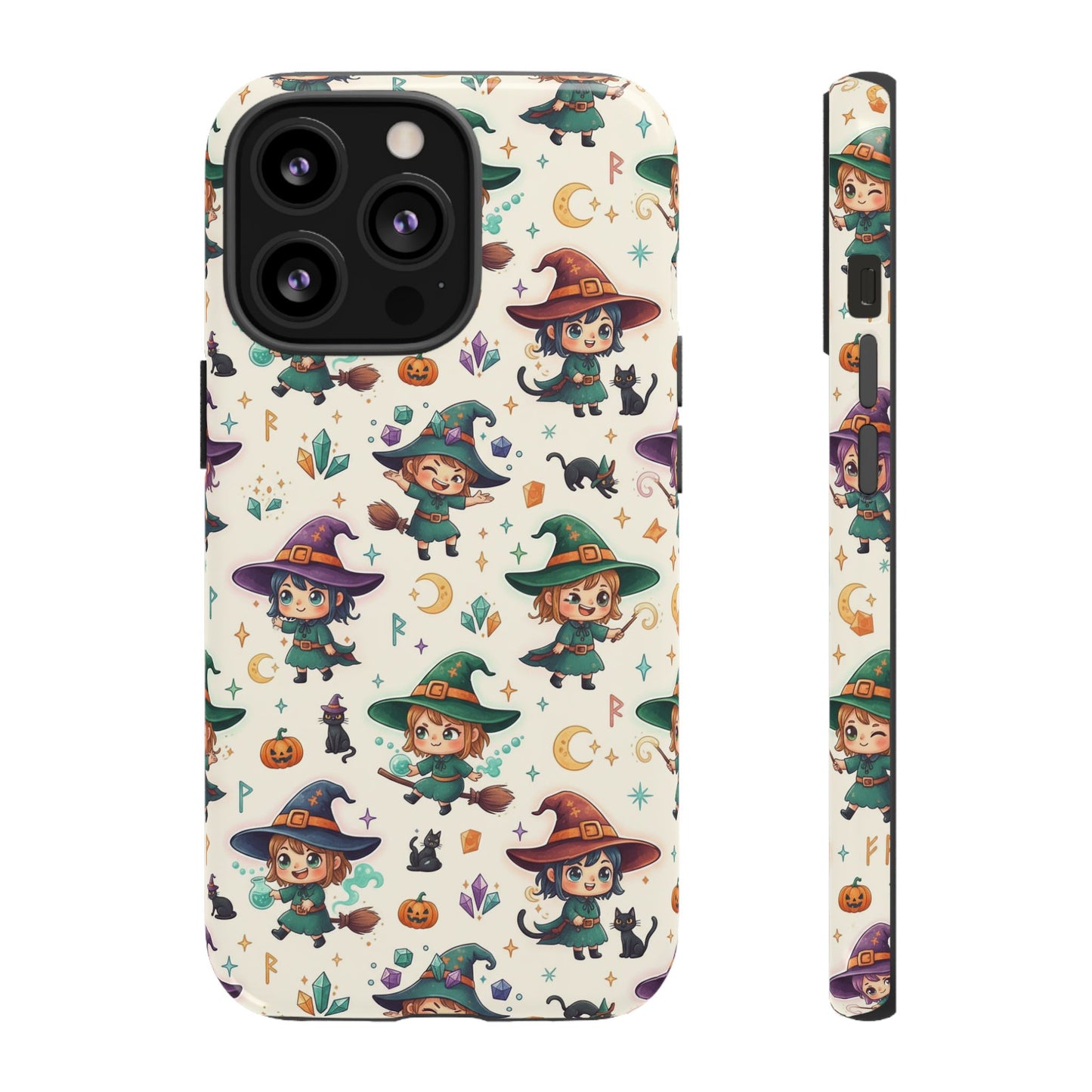 Niedliche iPhone-Handyhülle mit Hexenmuster – Halloween-Kawaii-iPhone-Hülle