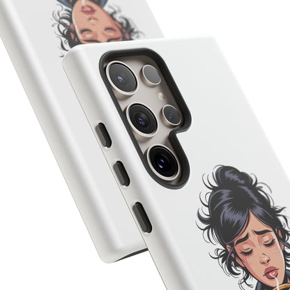 Samsung Phone Case — “First Coffee, Please” Cute Tired Girl Coffee Lover Phone Cover