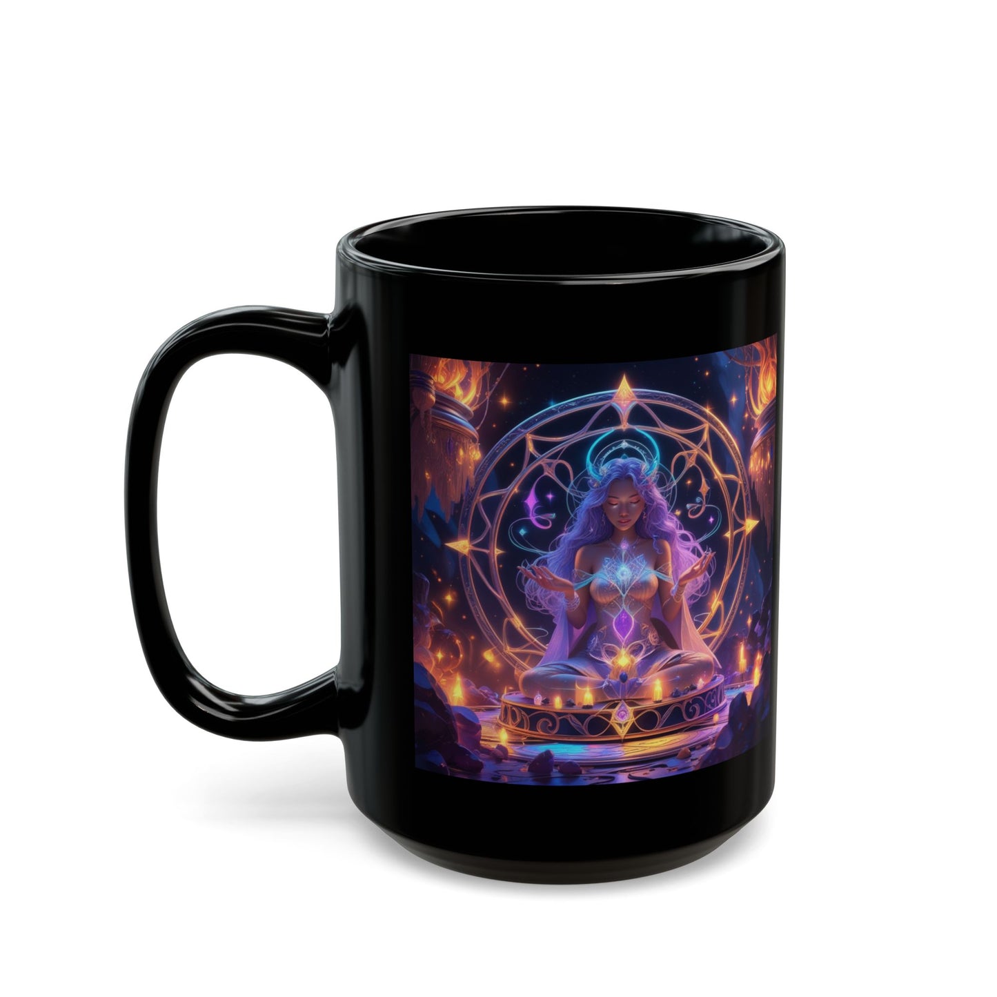 Taza negra de meditación mística — Arte de altar de la diosa bruja (325 ml/440 ml)