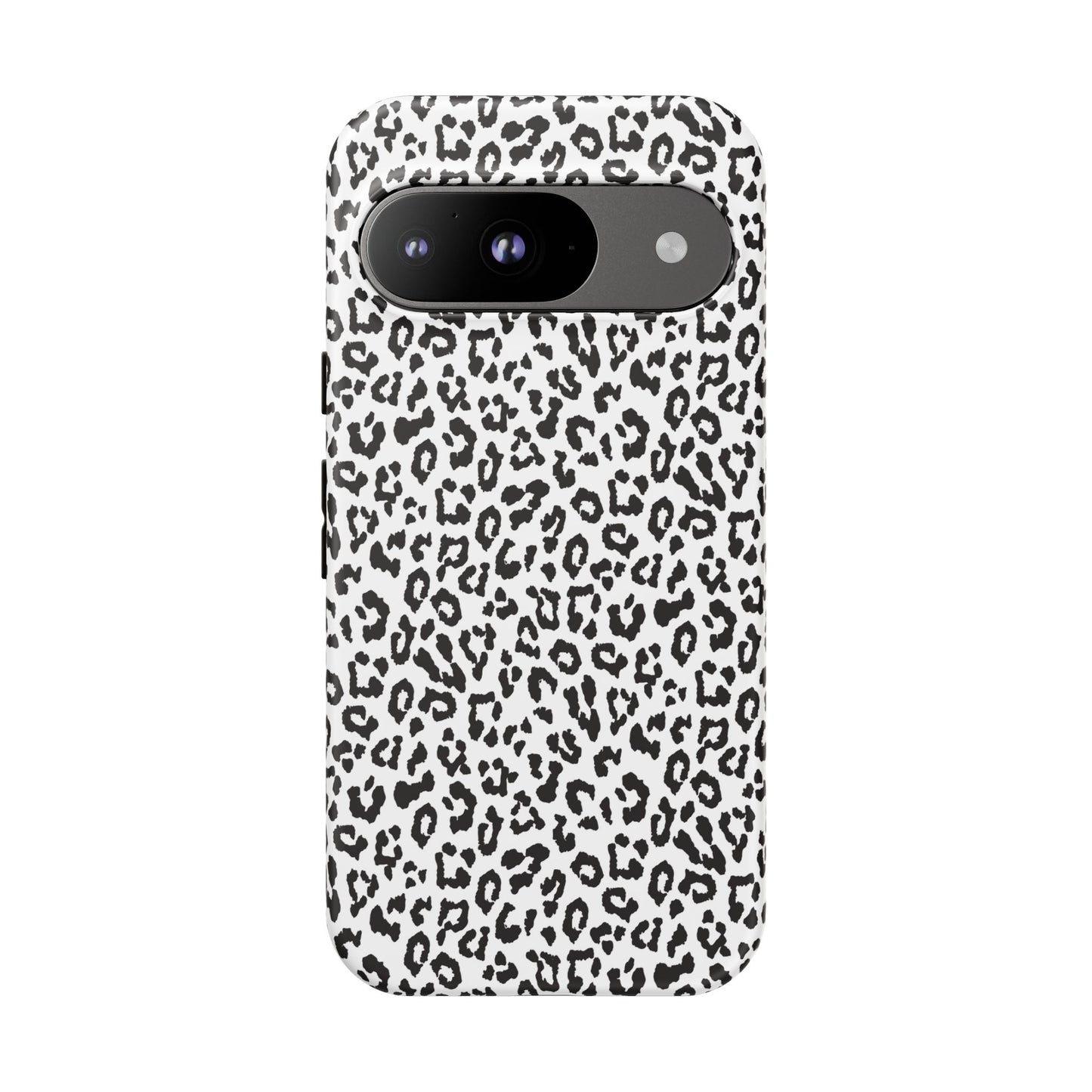 Funda para teléfono con estampado de leopardo de Google: resistente, en blanco y negro