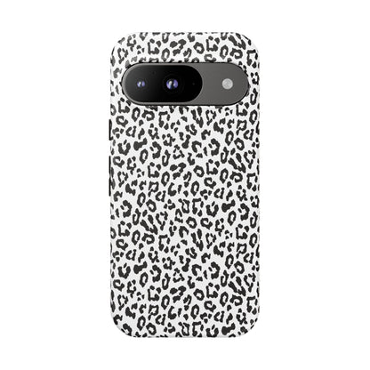 Funda para teléfono con estampado de leopardo de Google: resistente, en blanco y negro