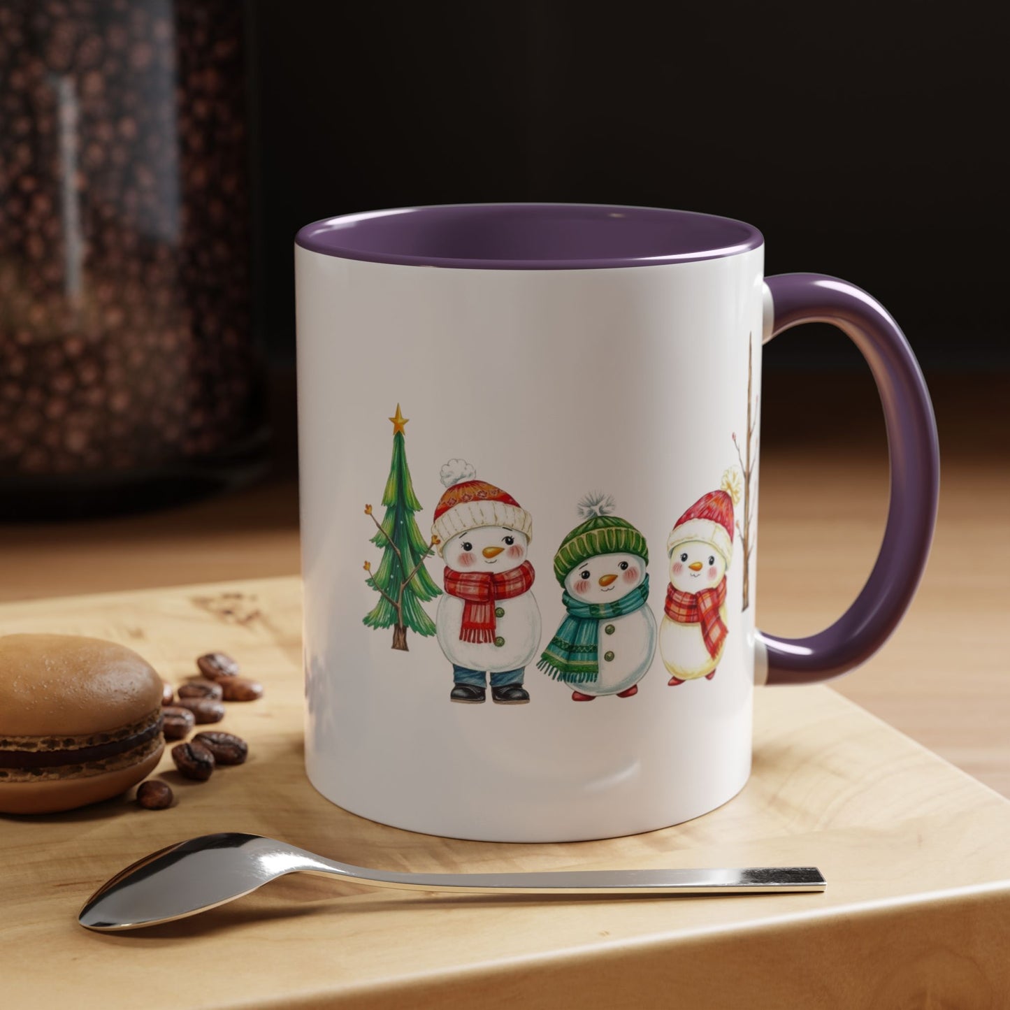 Christmas Snowman Mug — Cute Holiday Coffee Cup with Festive Tree & Snowmen (11/15oz)