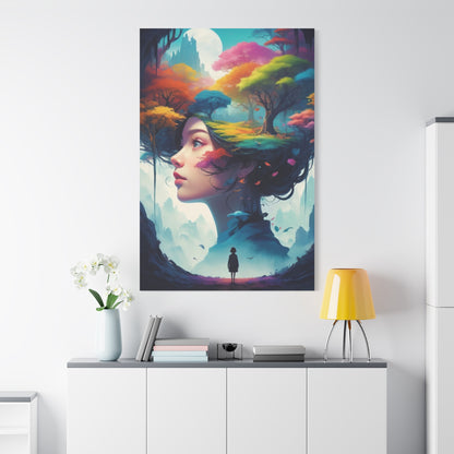 Surreal Forest Woman Matte Canvas Art — Dreamscape Profile Wall Decor