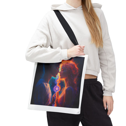 Cosmic Lovers Tote Bag — Flame & Ice Couple Art AOP