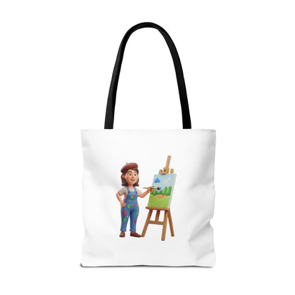 Artist Tote Bag — Painter with Easel Illustrated AOP Tote