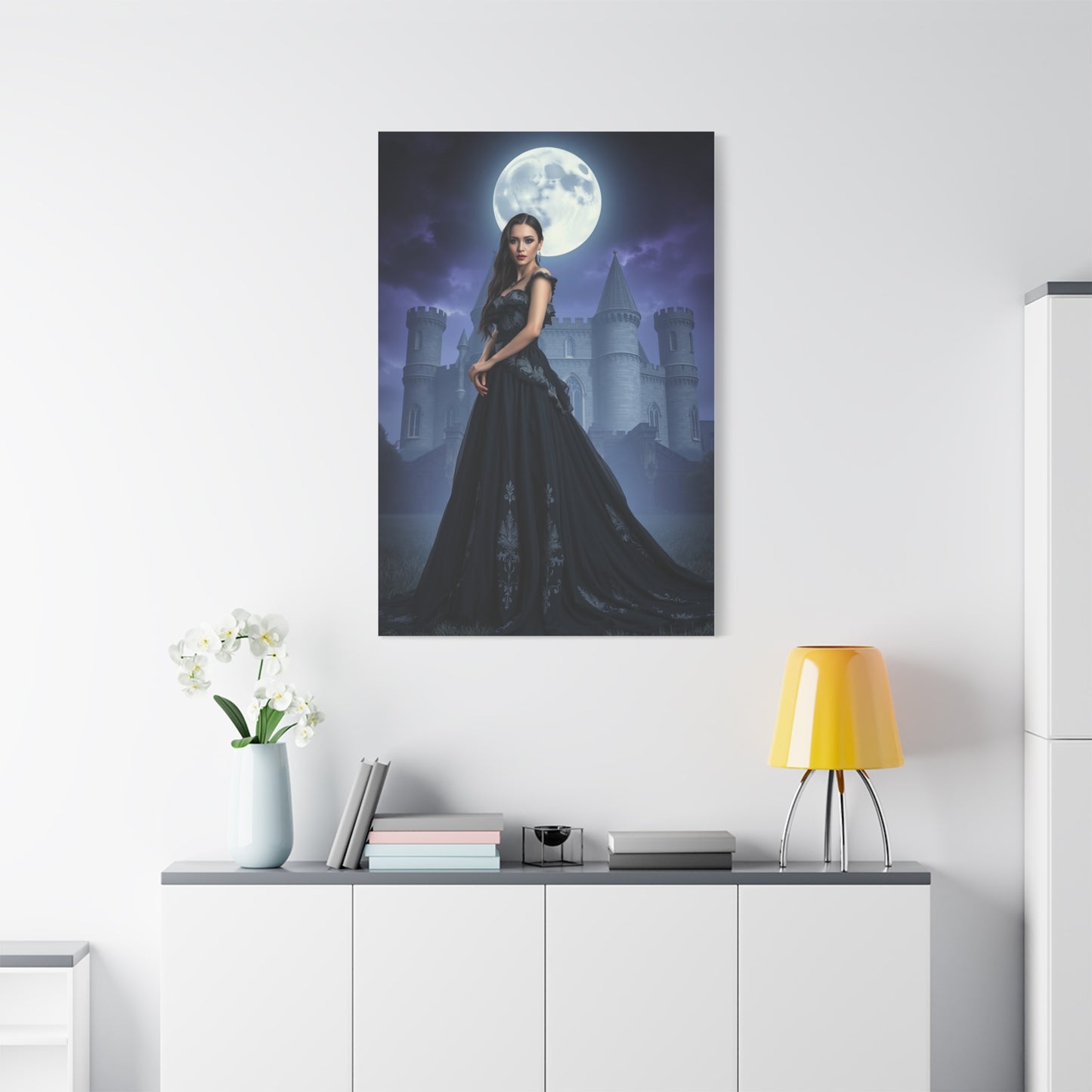 Gothic Moonlight Canvas Print — Elegant Dark Castle Portrait